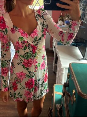 Lilly Pulitzer White Mini Dress with Pink & Green Floral Print